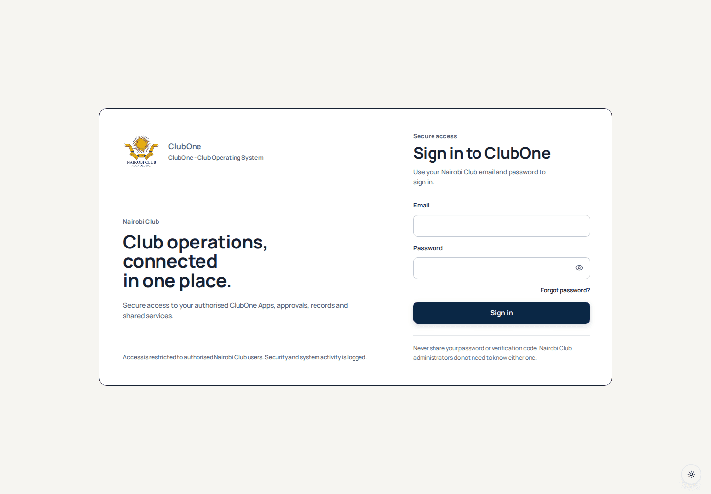ClubOne interface